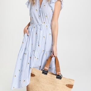 Birds of Paradise Kristi Midi dress blue striped embroidered Meyer Lemons
